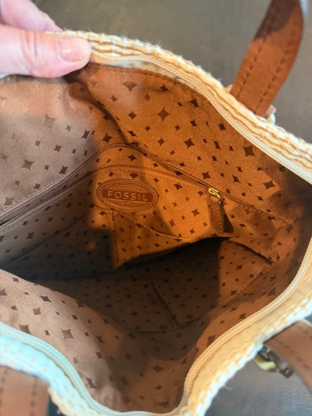 Fossil Explorer Fold Over Tote Purse with Strap Canvas Bag